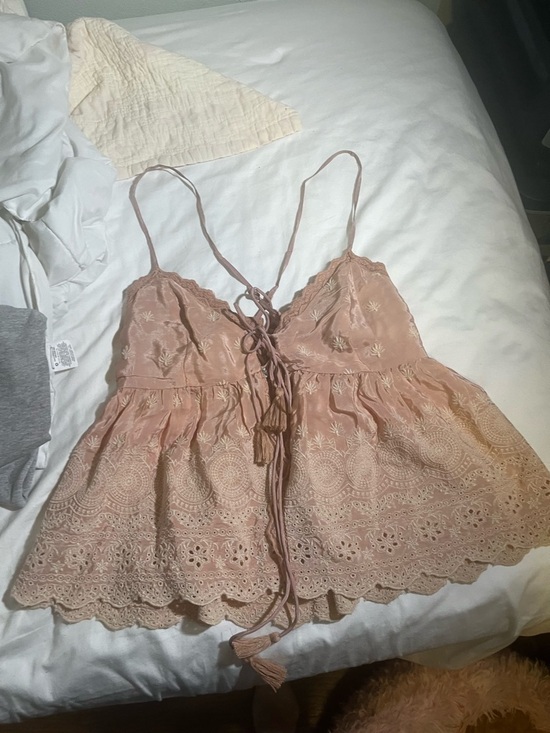 Free People Tops - Free people babydoll  Rose Blush Lace Tassel Cami